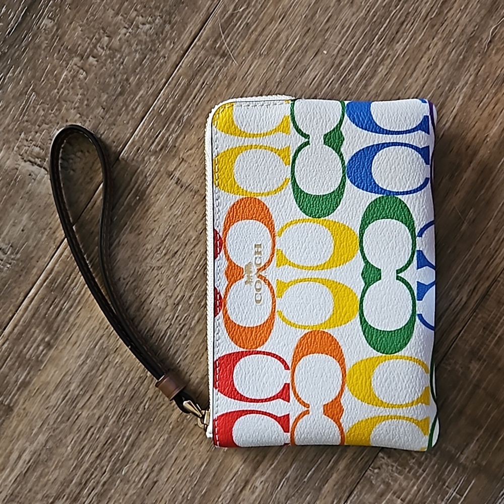 New Coach Rainbow Wristlet